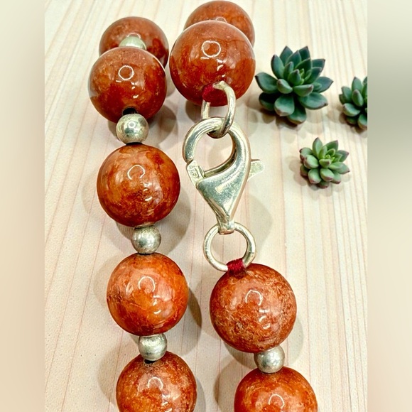 Sterling Silver Red Jasper Beaded Necklace – 30” Natural Gemstone Strand - Picture 12 of 17